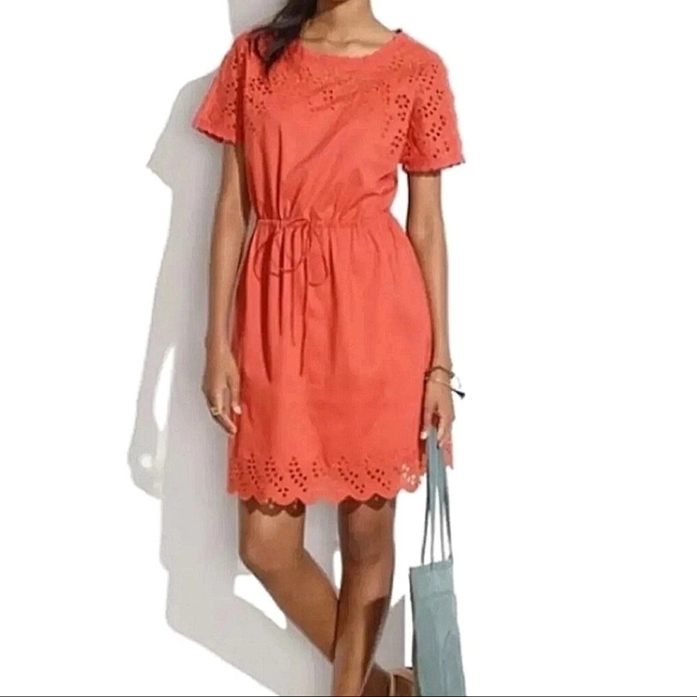 Madewell $148 Eyelet Embroidered Wildfield Dress Cotton Lightweight Tie Waist 4
